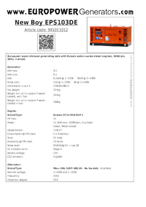 Generatoare de curent diesel Europower New Boy EPS103DE (MA)