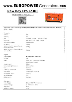 Generatoare de curent diesel Europower New Boy EPS123DE (S)