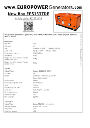 Generatoare de curent diesel Europower New Boy EPS133TDE (S)