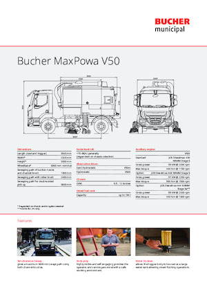 Măturători stradale montate pe camion, operare duală Bucher-Schörling MaxPowa V50m
