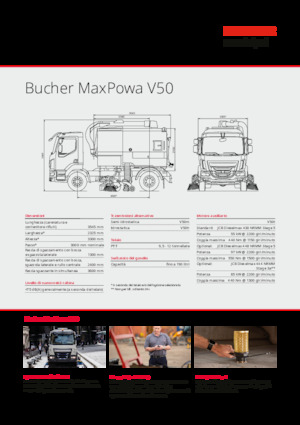 Măturători stradale montate pe camion, operare duală Bucher-Schörling MaxPowa V50m