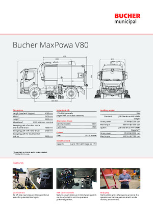 Măturători stradale montate pe camion, operare duală Bucher-Schörling MaxPowa V80h