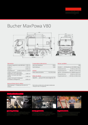 Măturători stradale montate pe camion, operare duală Bucher-Schörling MaxPowa V80h