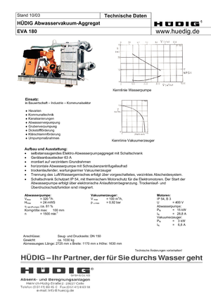 Instalații de scăderea a apelor subterane Hüdig Eva 180 *