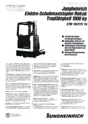 Stivuitoare electrice cu catarg retractabil Jungheinrich ETM/ETV 110