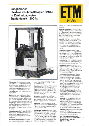 Stivuitoare electrice cu catarg retractabil Jungheinrich Retrak ETM/ETV 12