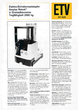 Stivuitoare electrice cu catarg retractabil Jungheinrich Retrak ETM/ETV 25