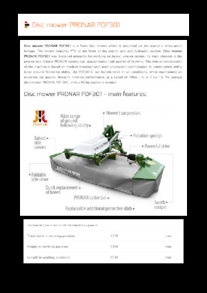 Cositori cu discuri atașate pe față, fără tambur de condiționare Pronar PDF 301