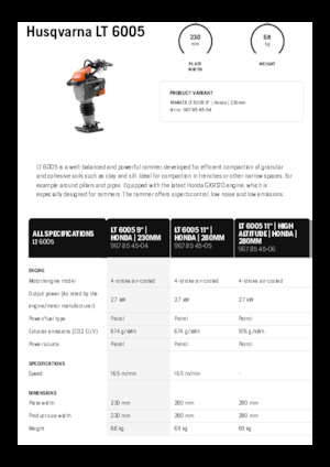 Maiuri compactoare pe benzină și Diesel Husqvarna LT 6005