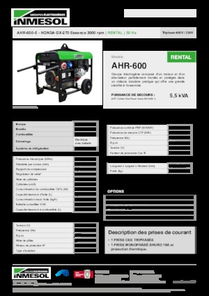 Generatoare de curent pe benzină INMESOL AHR-600-E