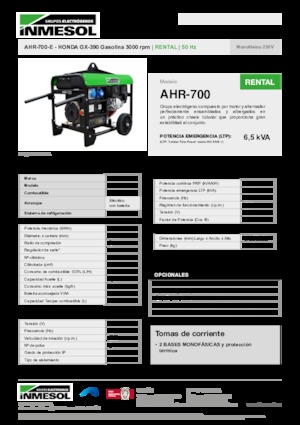 Generatoare de curent pe benzină INMESOL AHR-700-E
