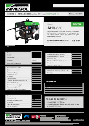 Generatoare de curent pe benzină INMESOL AHR-850-M