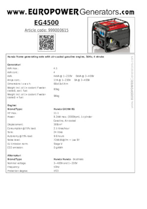 Generatoare de curent pe benzină Europower EG4500