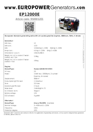 Generatoare de curent pe benzină Europower EP12000E (S)