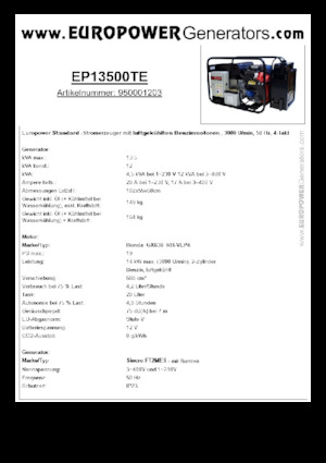 Generatoare de curent pe benzină Europower EP13500TE (S)