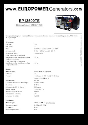 Generatoare de curent pe benzină Europower EP13500TE (S)