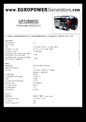 Generatoare de curent pe benzină Europower EP13500TE (S)
