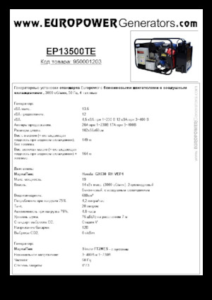 Generatoare de curent pe benzină Europower EP13500TE (S)