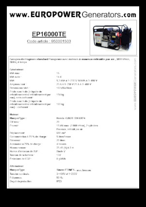 Generatoare de curent pe benzină Europower EP16000TE (S)