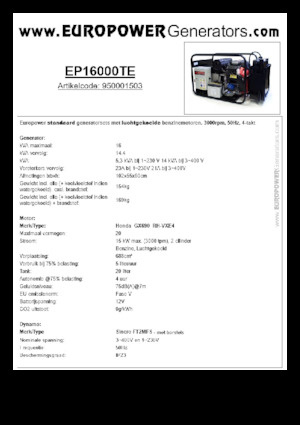 Generatoare de curent pe benzină Europower EP16000TE (S)