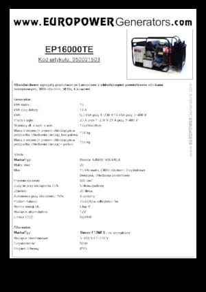 Generatoare de curent pe benzină Europower EP16000TE (S)