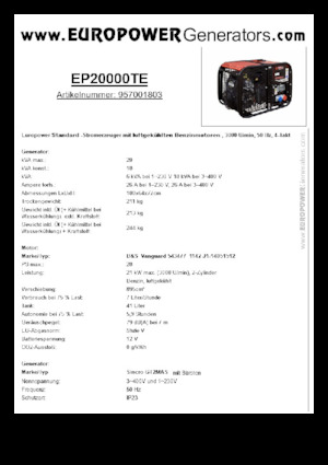 Generatoare de curent pe benzină Europower EP20000TE (S)