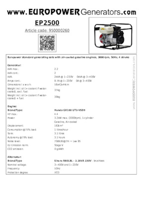 Generatoare de curent pe benzină Europower EP2500 (S)