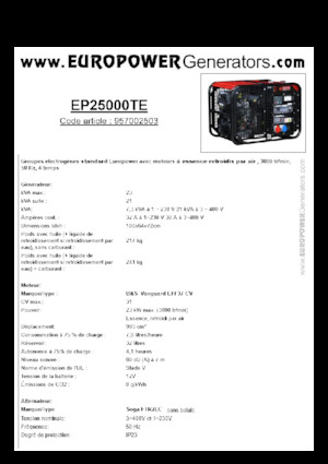 Generatoare de curent pe benzină Europower EP25000TE (S)