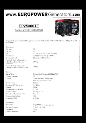 Generatoare de curent pe benzină Europower EP25000TE (S)
