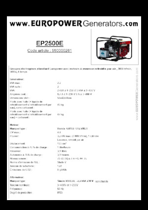 Generatoare de curent pe benzină Europower EP2500E (S)