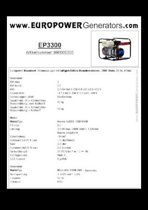 Generatoare de curent pe benzină Europower EP3300 (MA)