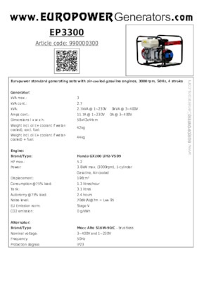 Generatoare de curent pe benzină Europower EP3300 (MA)