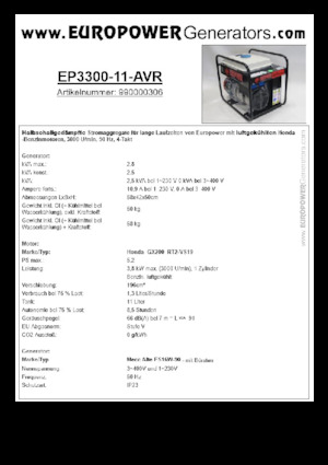 Generatoare de curent pe benzină Europower EP3300-11-AVR (MA)