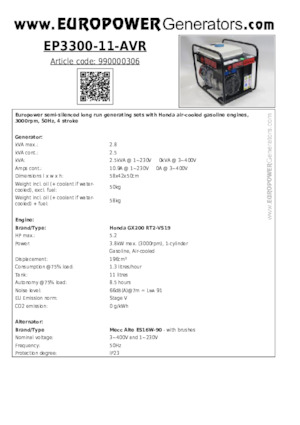 Generatoare de curent pe benzină Europower EP3300-11-AVR (MA)