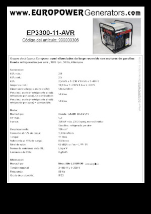 Generatoare de curent pe benzină Europower EP3300-11-AVR (MA)