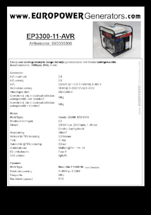 Generatoare de curent pe benzină Europower EP3300-11-AVR (MA)