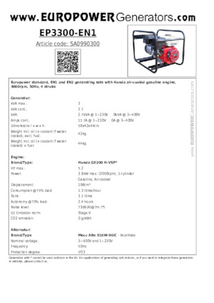 Generatoare de curent pe benzină Europower EP3300-EN1 (MA)