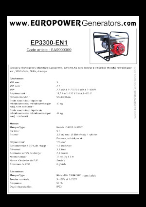 Generatoare de curent pe benzină Europower EP3300-EN1 (MA)