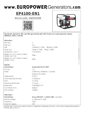 Generatoare de curent pe benzină Europower EP4100-EN1 (S)