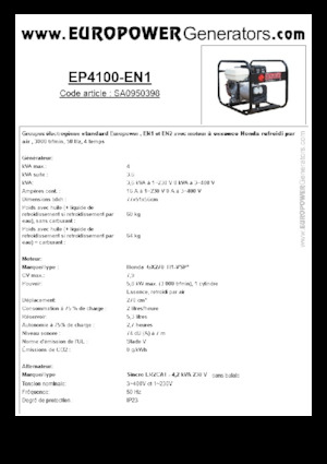 Generatoare de curent pe benzină Europower EP4100-EN1 (S)