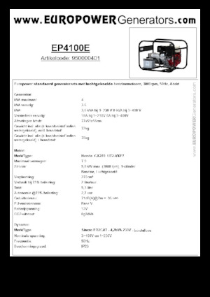 Generatoare de curent pe benzină Europower EP4100E (S)