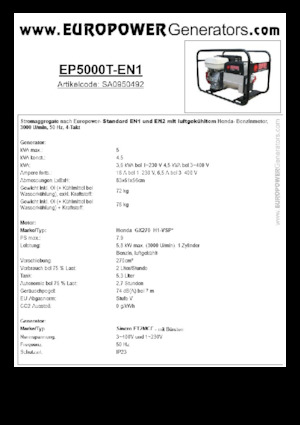 Generatoare de curent pe benzină Europower EP5000T-EN1 (S)