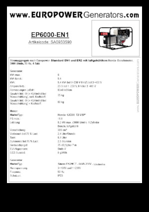 Generatoare de curent pe benzină Europower EP6000 EN1 (S)
