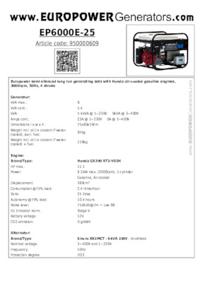 Generatoare de curent pe benzină Europower EP6000E-25 (S)