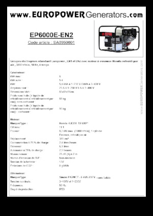 Generatoare de curent pe benzină Europower EP6000E-EN2 (S)