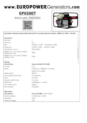 Generatoare de curent pe benzină Europower EP6500T (S)