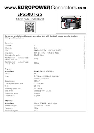 Generatoare de curent pe benzină Europower EP6500T-25 (S)