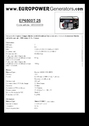 Generatoare de curent pe benzină Europower EP6500T-25 (S)