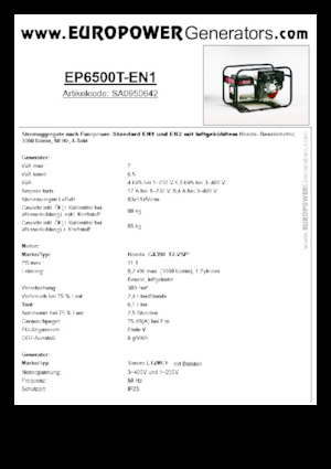 Generatoare de curent pe benzină Europower EP6500T-EN1 (S)