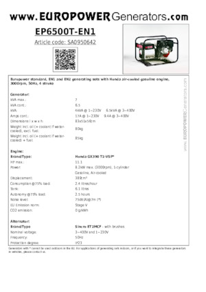 Generatoare de curent pe benzină Europower EP6500T-EN1 (S)